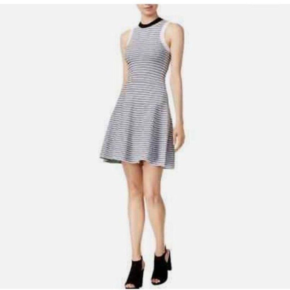 AQUA x Revolve Black & White Fit & Flare Sleeveless Sweater Dress - US S